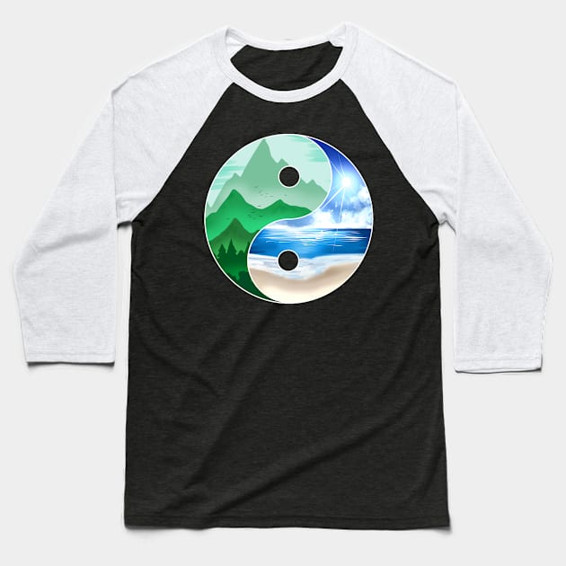 Logo Yin And Yang - Mountains And Ocean For Earth Day Baseball T-Shirt by SinBle